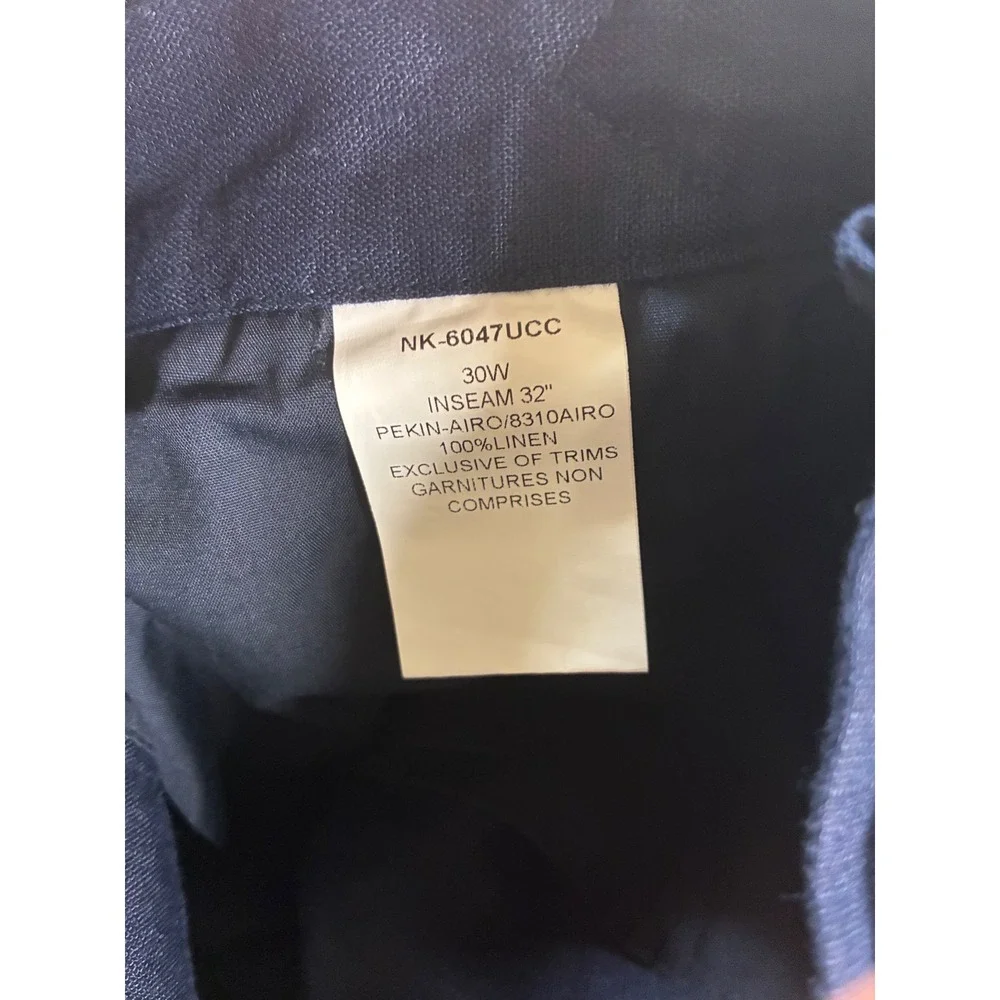 Collars & Co Mens Navy Blue 100% Linen Pleated Side Adjuster Trousers 30x32